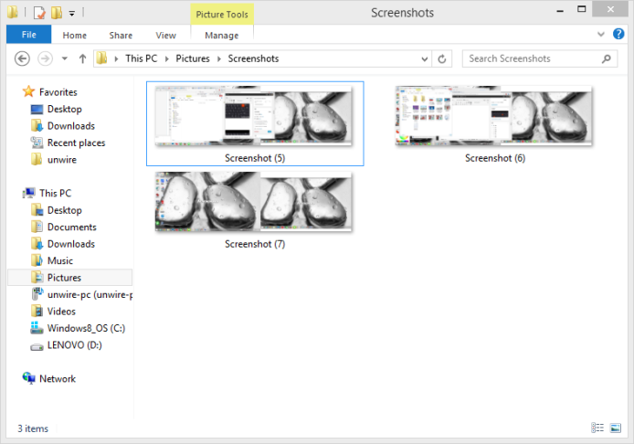 WindowsWin + PrintScreen (Windows 8) Mac OSCmd + Shift + 3