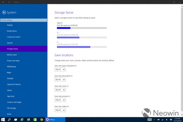 Storage Sense洢Windows 10 Build 9901Ľ